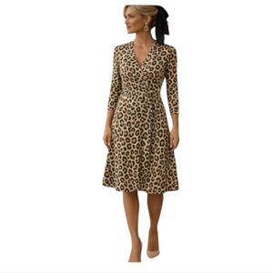 Carmen Marc Valvo Leopard Print V Neck Faux Wrap Dress NWT Sz XS